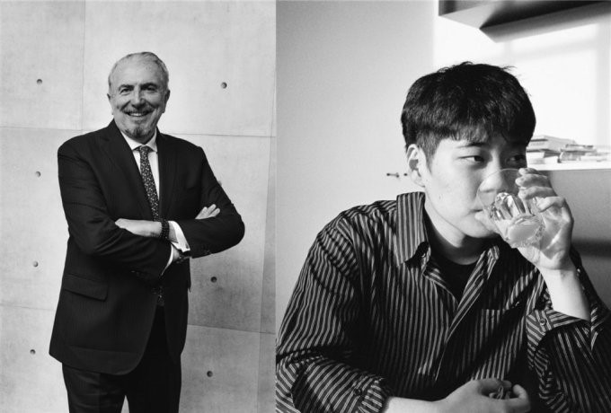 (왼쪽부터)안드레아 보라뇨 알칸타라 S. p. A. 회장과 조성민 제이든 초 디자이너/사진제공=알칸타라